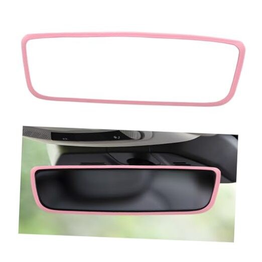 Rear View Mirror Protector Frame, Soft Silicone Rearview Trim Frame Pink