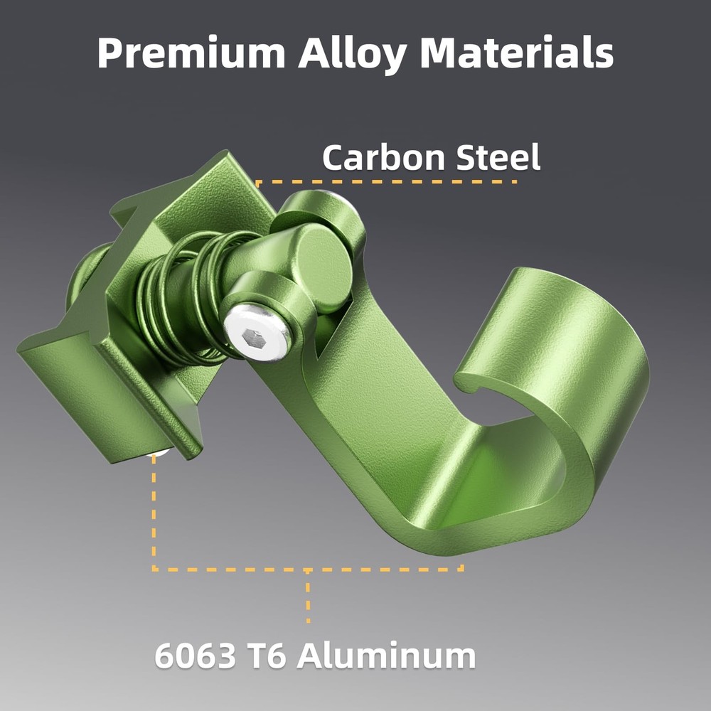 4 Pack L Track Hooks with Single Stud Fitting, Spring-Loaded Adjustable Green