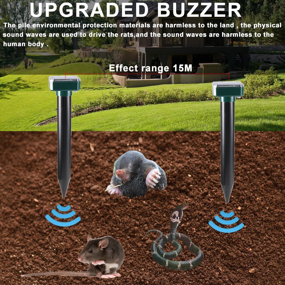4 Pack Solar Power Ultrasonic Mice Gopher Mole Pest Snake Repellent Repeller