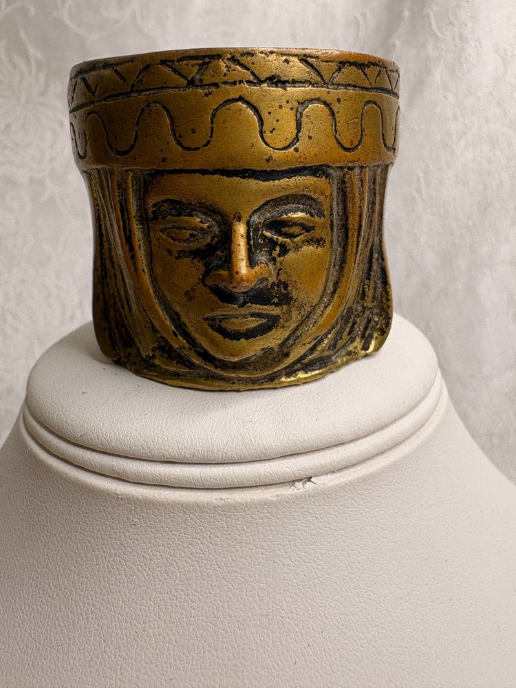 Vintage Solid Bronze Metal MatchHolder ~ Dual Sided Face