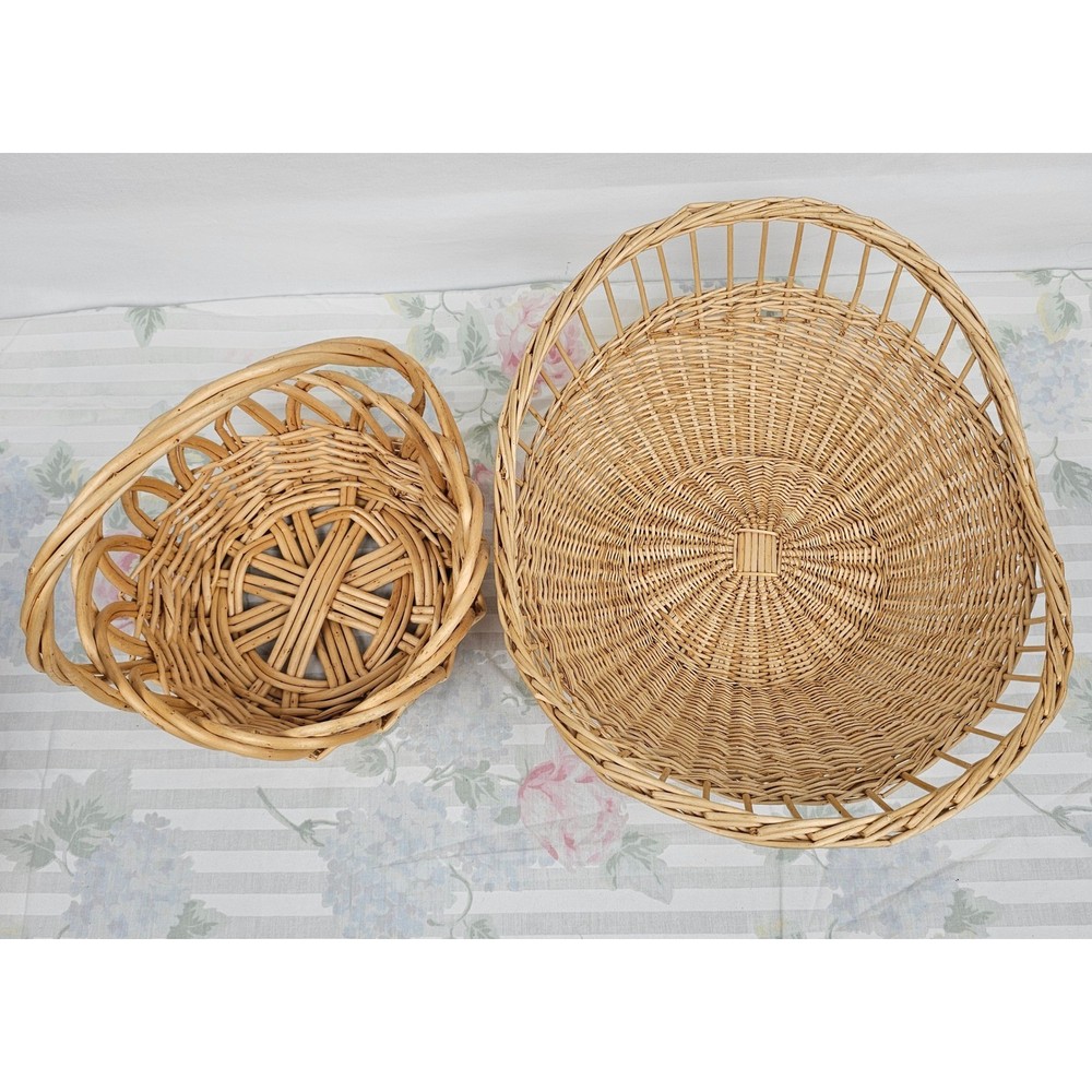 Wicker Woven Basket Natural Tone Decorative Handle Set