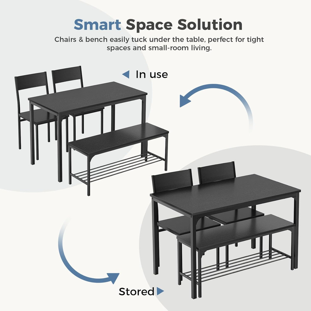 Dining Table, Dining Table Set for 4 with Bench, Easy to Assemble Kitchen Table,