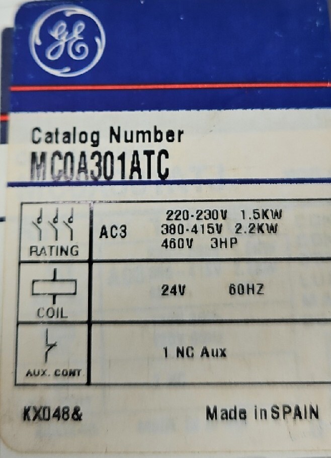 GE MC0A301ATC CONTACTOR. Loc 4E-16