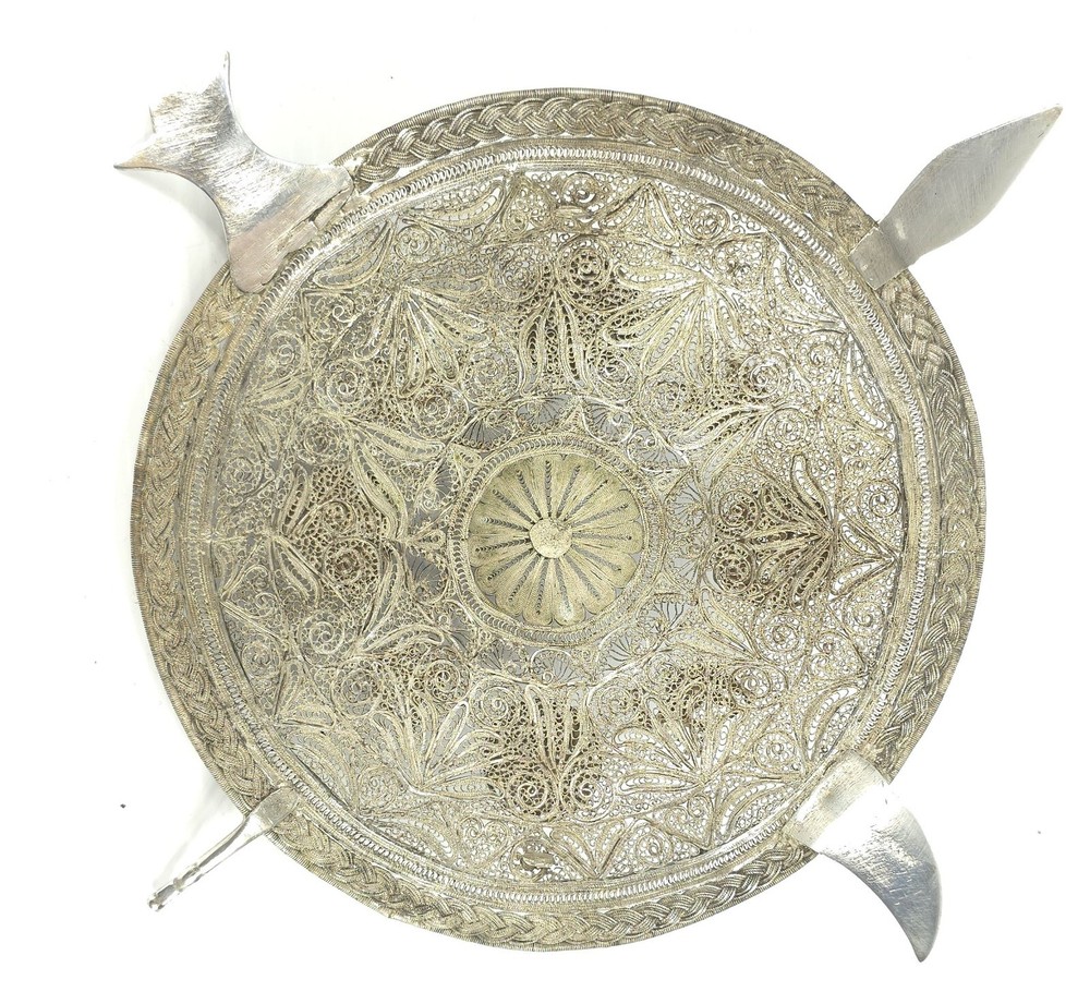 Antique Mid Eastern Solid Sterling Silver Filagree Shield St. George St. Mark