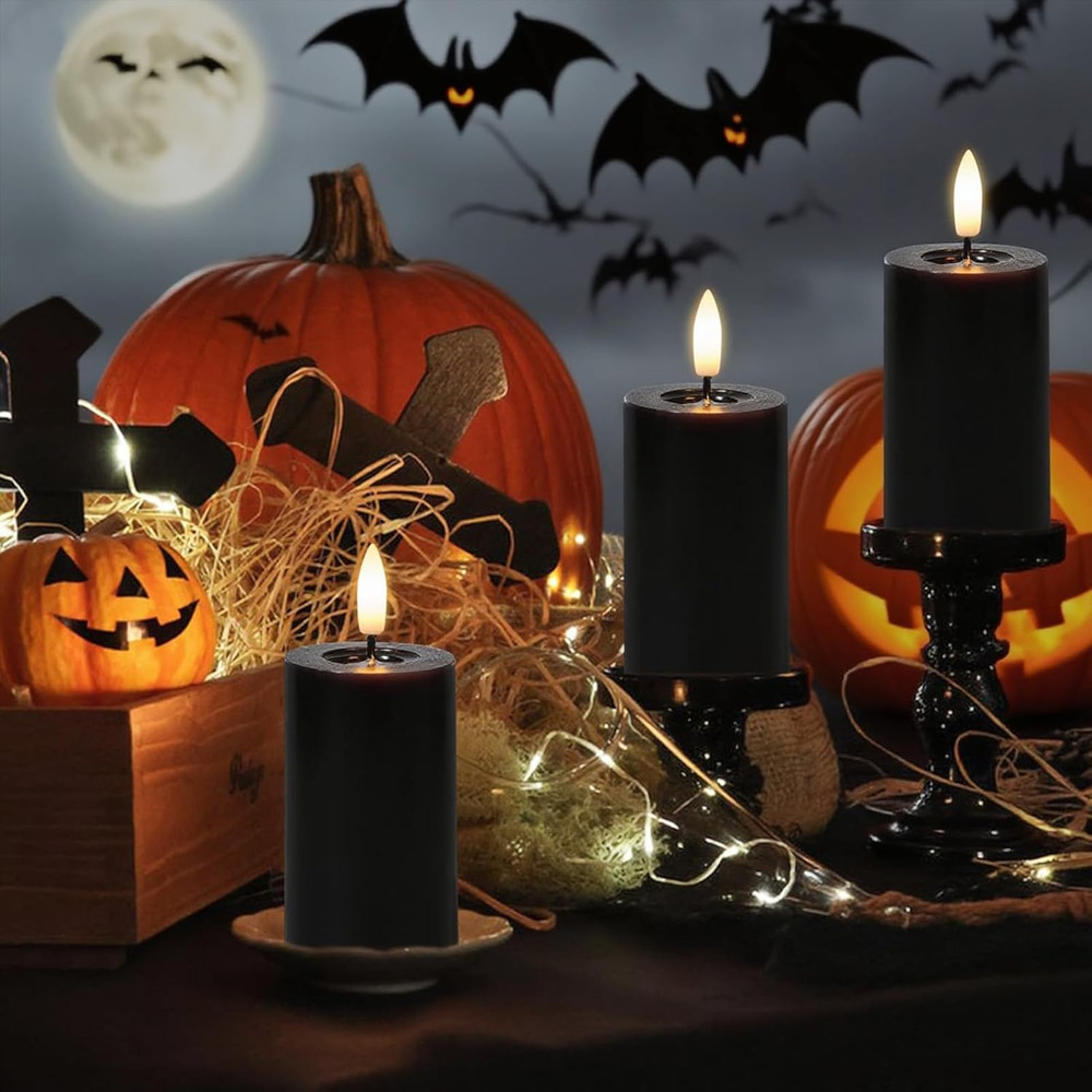 Halloween Decorations Mirror Surface Candles with Remote Timer, Battery Operated