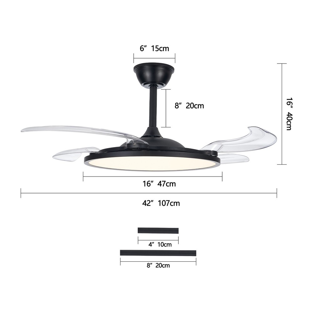 42" LED Ceiling Fan Light Dimmable 3CCT Retractable Blade w Remote & APP Control