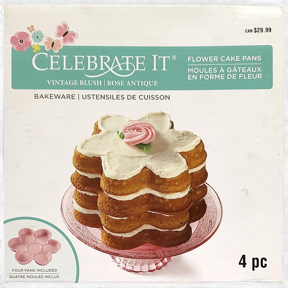 4pc Celebrate It Pink Bakeware Flower Cake Pans