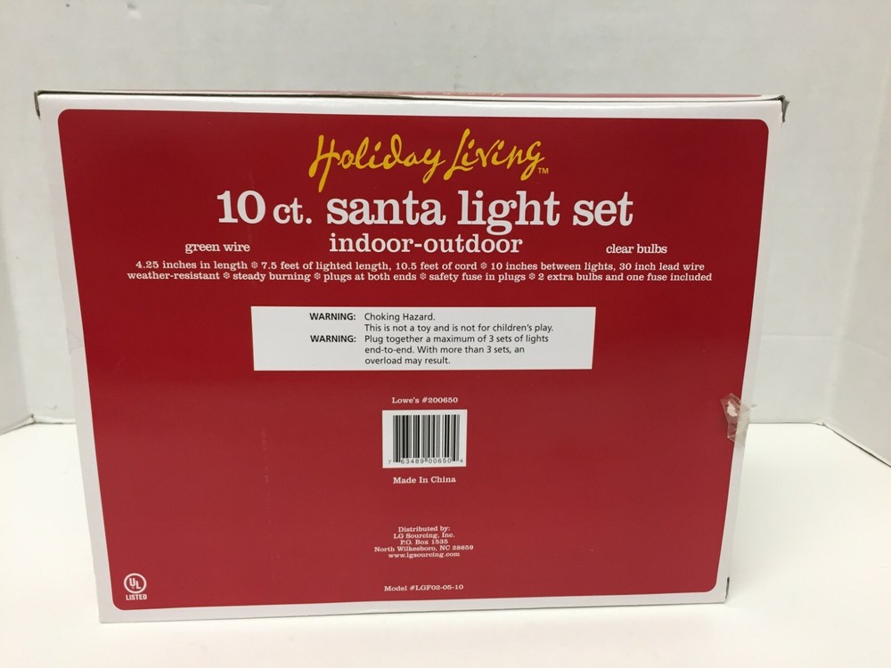Santa String Lights Christmas Novelty Tree Plastic Blow Mold 10 Count