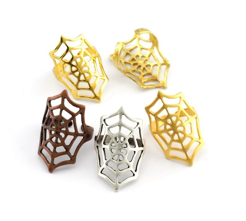 Spider Web Adjustable Ring Raw brass or Plated (8US size) 2734