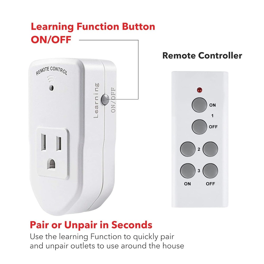 BN-LINK Wireless Remote Control Electrical Outlet Switch for Lights, White