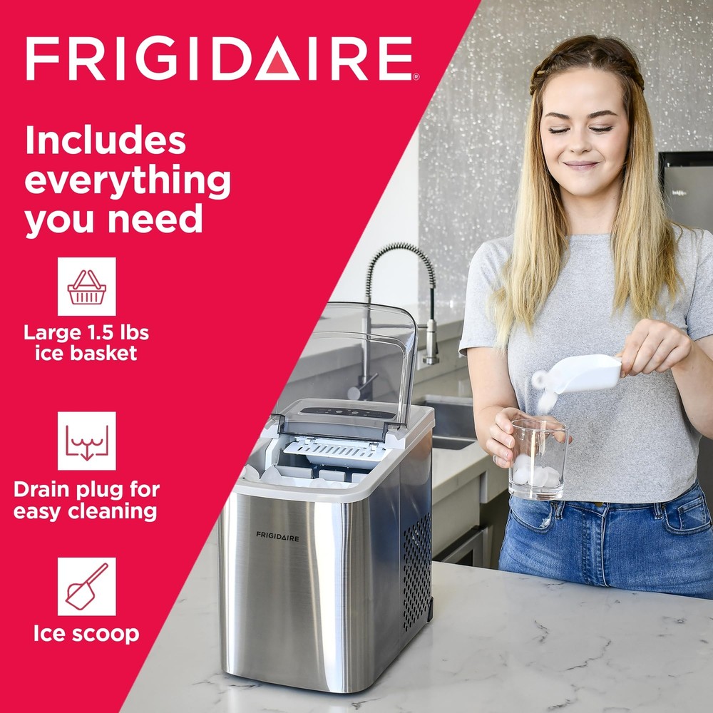 Frigidaire Countertop Ice Maker Compact Machine 26 lbs per day Stainless