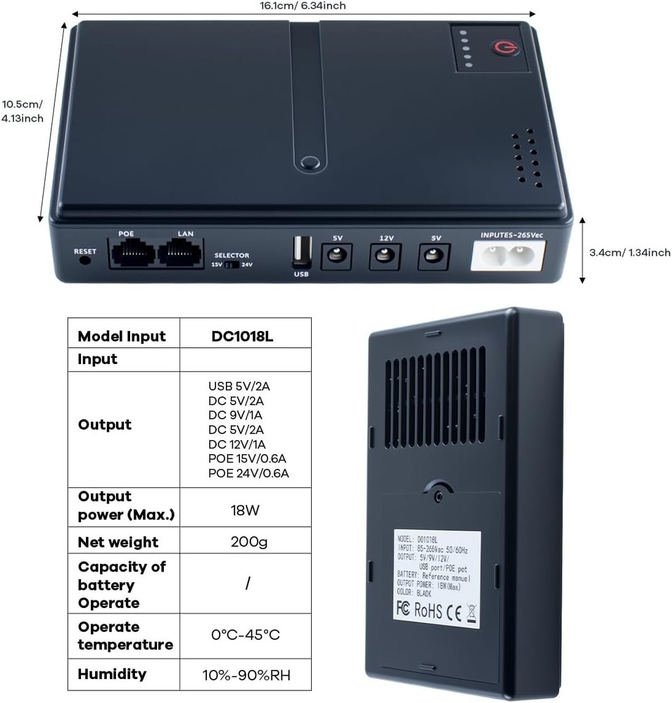 Mini DC UPS Uninterruptible Power Supply Backup for Router Modem Security Camera
