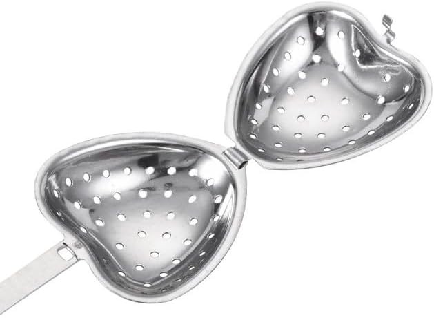 2 PCS Silver Tea Strainers Heart Shaped Infuser Filter Long Spoon Diffuser