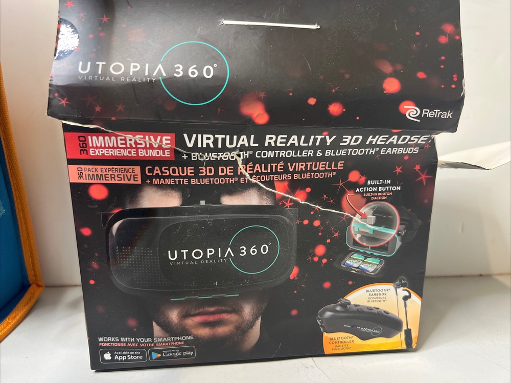 Utopia 360 Virtual Reality 3D Headset w/ BT Controller & Earbuds
