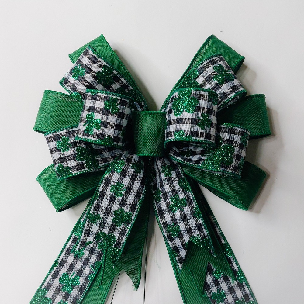 St Patrick's Day Bow, Metallic, Shamrocks, Gingham Check