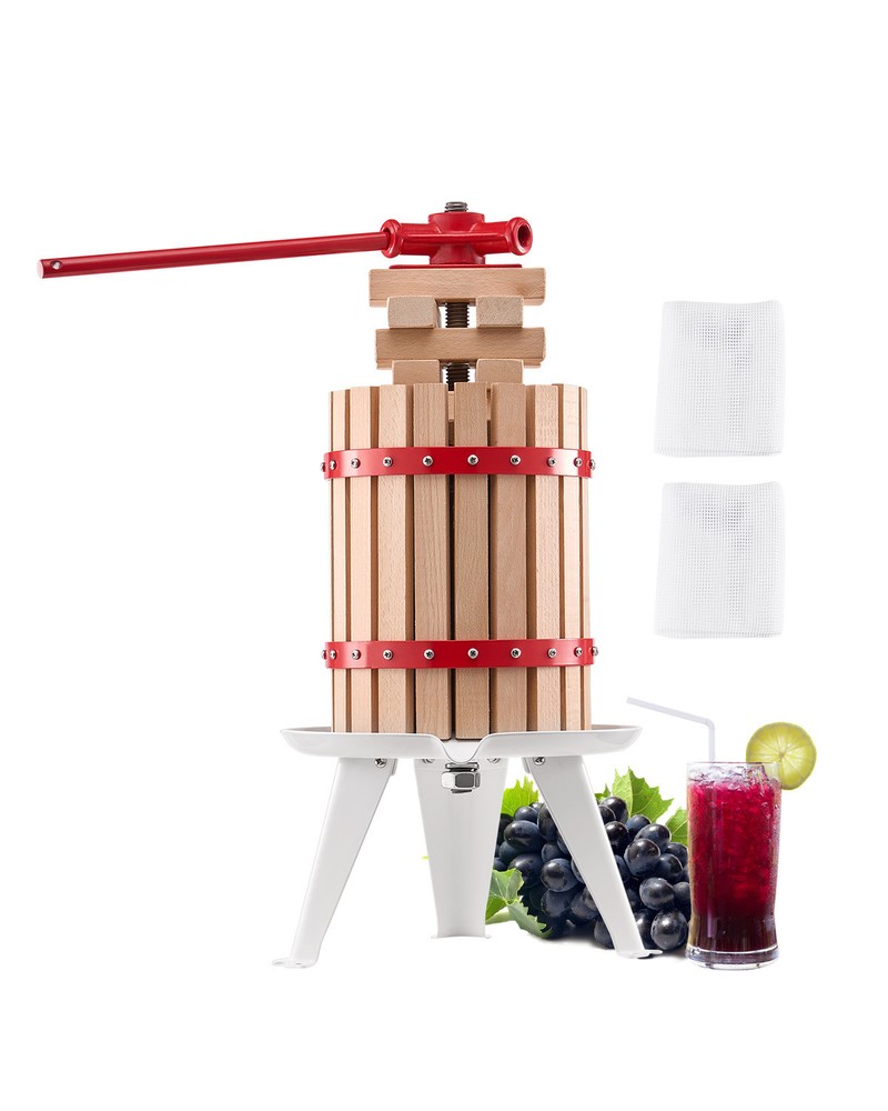 VEVOR Fruit Wine Press Manual Press for Wine Making 1.6 Gal/6L Wood Basket