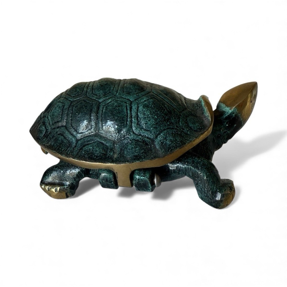 Antique Matchstick Holder Turtle Shell Verdigris Heavy Bronze