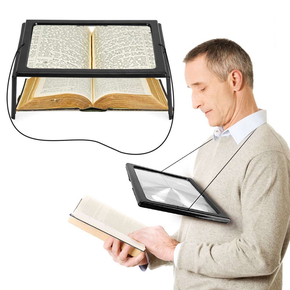 Hands-Free Magnifying Glass Large Full-Page Rectangular 3X Magnifier LED Lighted