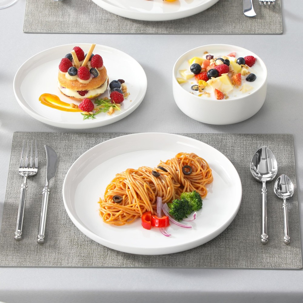 Plates and Bowls Sets, 12 Pieces Porcelain Dinnerware Sets Dishware Sets Chip...