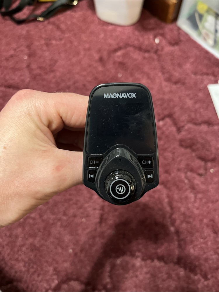 Magnavox FM Transmitter with Bluetooth Streaming, Talking, and Charging Features