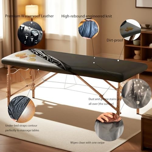 Leather Massage Table Cover Protector, Washable & Stain-Resistant for Black
