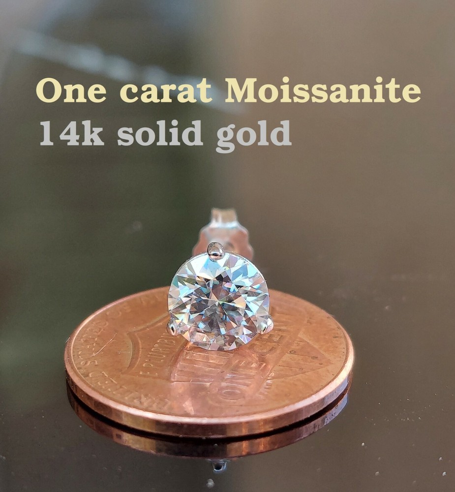 Classic 1ct Single Moissanite Stud Earring 14k solid white gold.