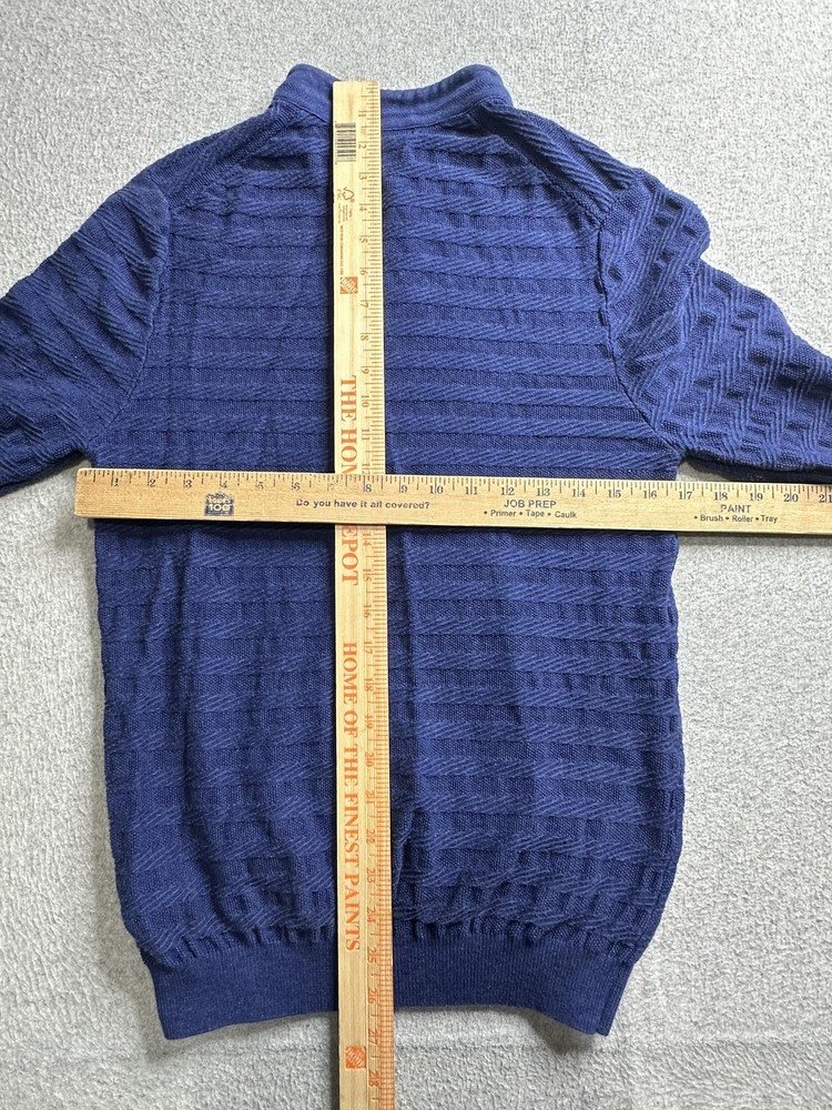 Massimo Dutti Sweater Mens Medium Blue Cotton Textured Pullover Button Collar