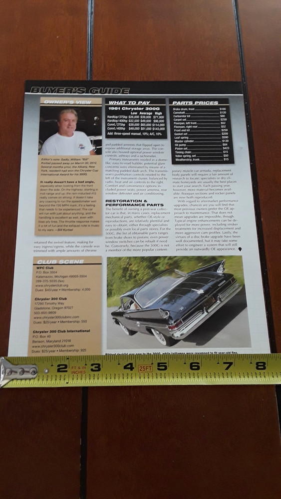 1961 CHRYSLER 300G ORIGINAL 2013 ARTICLE