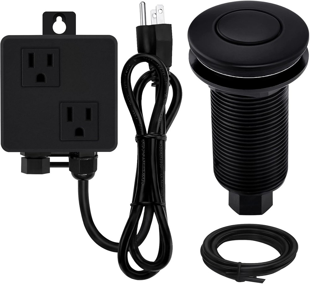 Garbage Disposal Air Switch Kit Dual Outlet Black Sink Top Brass Button US Plug