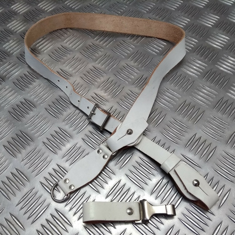 Vintage Sam Browne Strap Shoulder Cross Over White Leather Military Issue