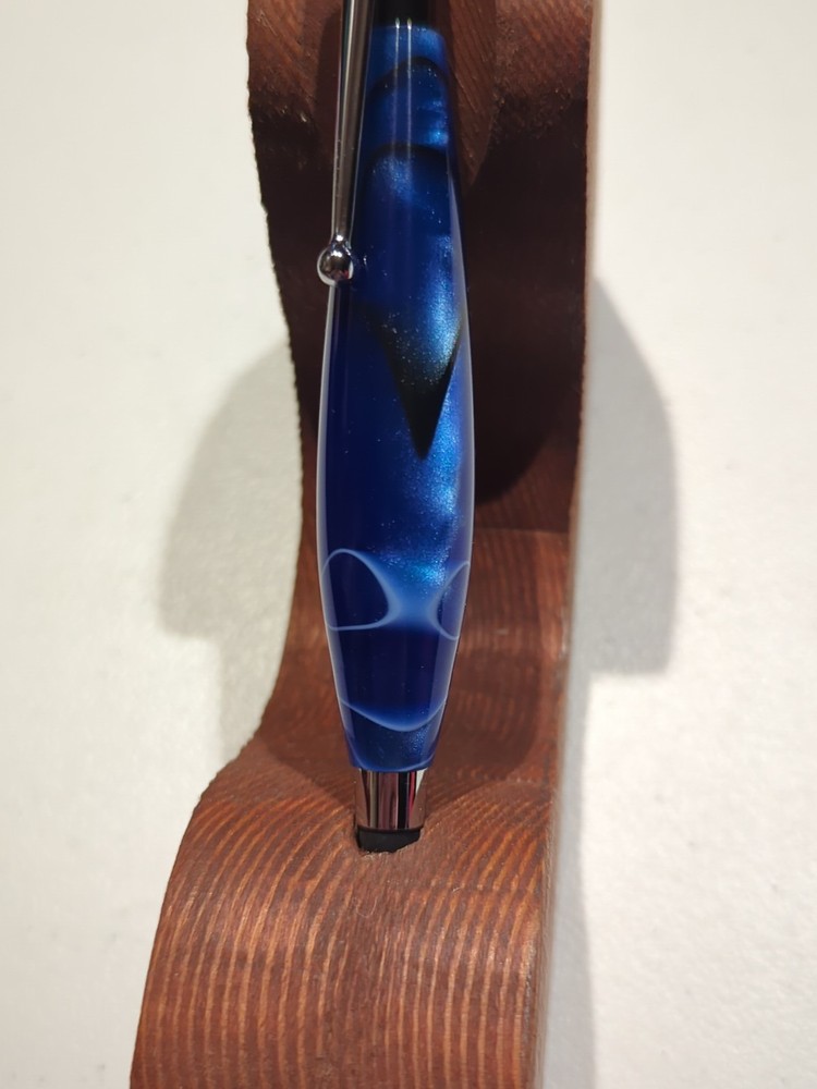 Handmade Acrylic Stylus Blue With Chrome Trim