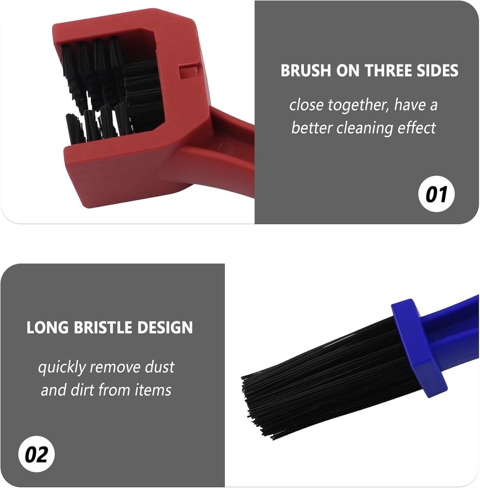 2PCS Motorcycle Chain Brush Double-Ended Motorcycle Chain Cleaner with Three-Sid