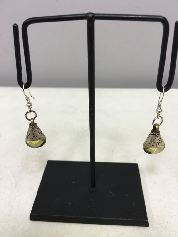 Earring Light Topaz Crystal Dangle Etched Silver Teardrop Earrings E145