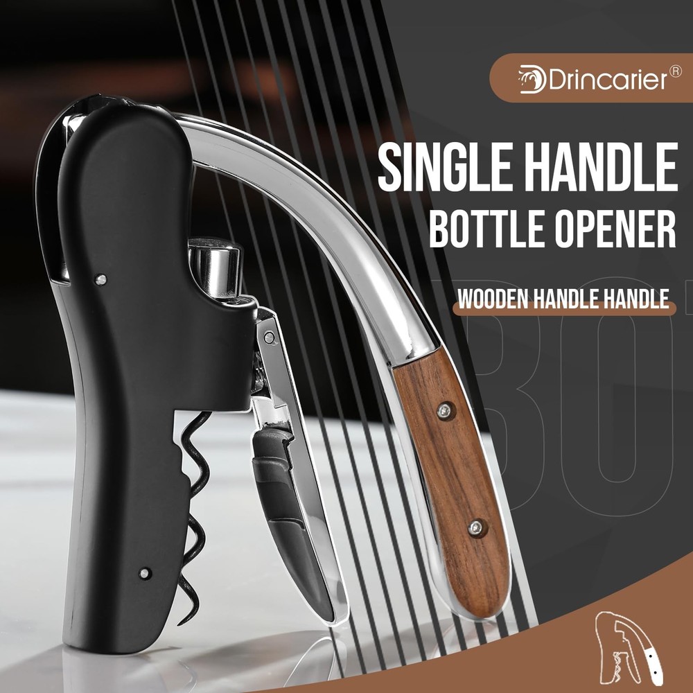 Wine Bottle Opener, Vertical Lever Corkscrew with Built M, Walnut wood handle