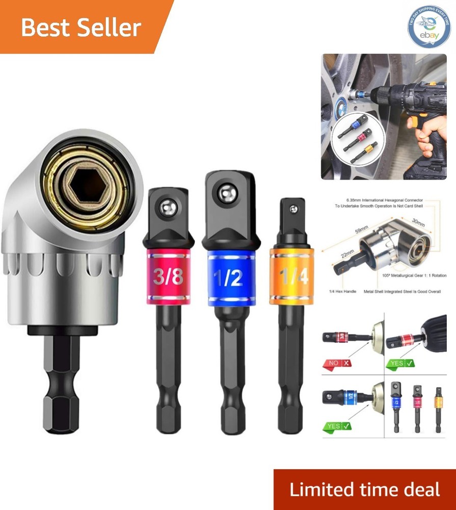 Hex Shank Socket Adapter Set - 3Pcs Impact Grade with 105° Right Angle Drive Bit