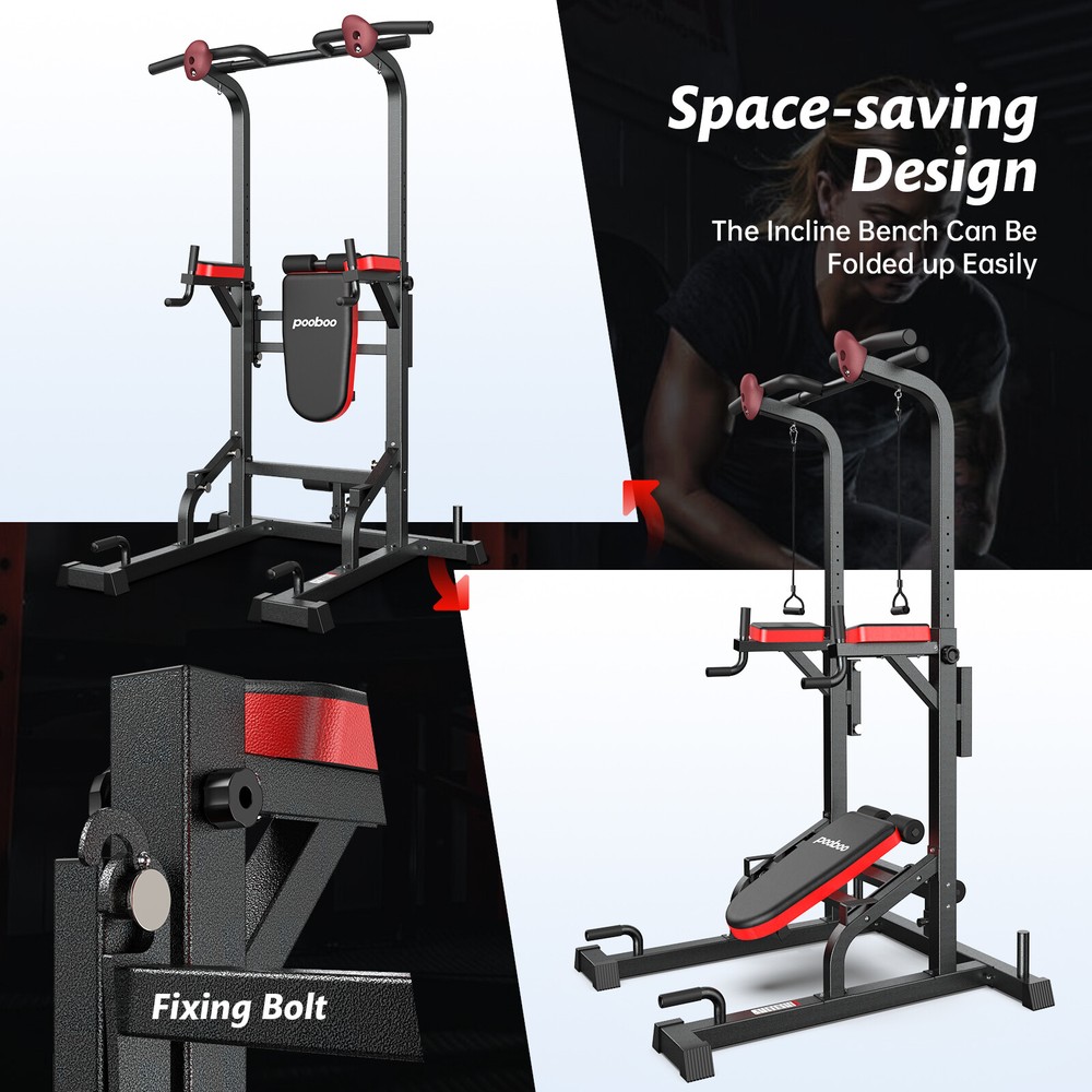 Multifunction Power Tower Dip Station Pull up Bar Power Rack with Incline Bench