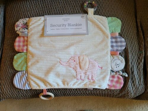 Modern Baby Elephant Security Blankie Teether Rattle Crinkle Sheet Lovie