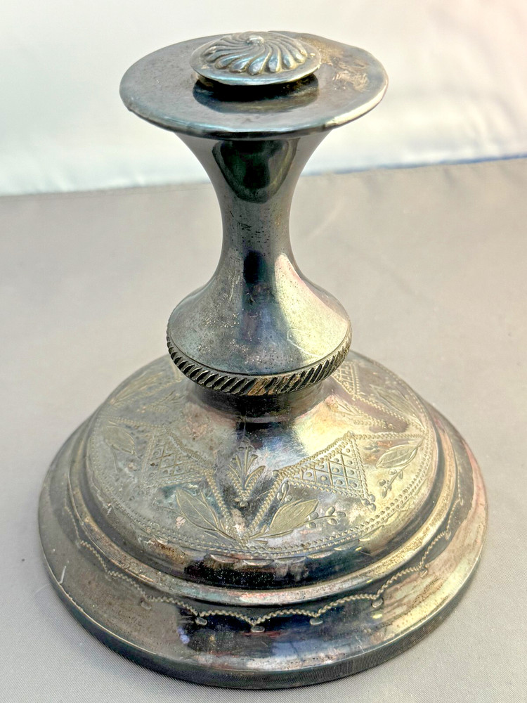 Antique Silver plated wide base weighted Engraved