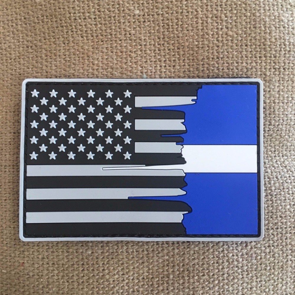 Subdued Tattered American Flag Thin White Line PVC Patch