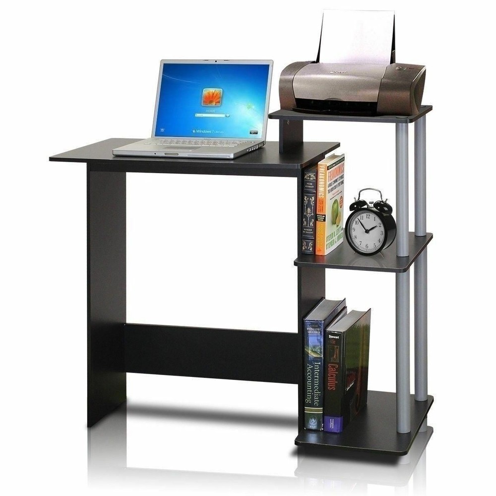 Black Gray Laptop Desk Computer Table Storage Shelves Office Workstation Writing