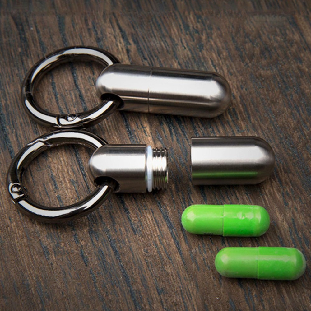 Waterproof Pill Container Keychain Holder Bottle Container Keepsake Box EDC Tool
