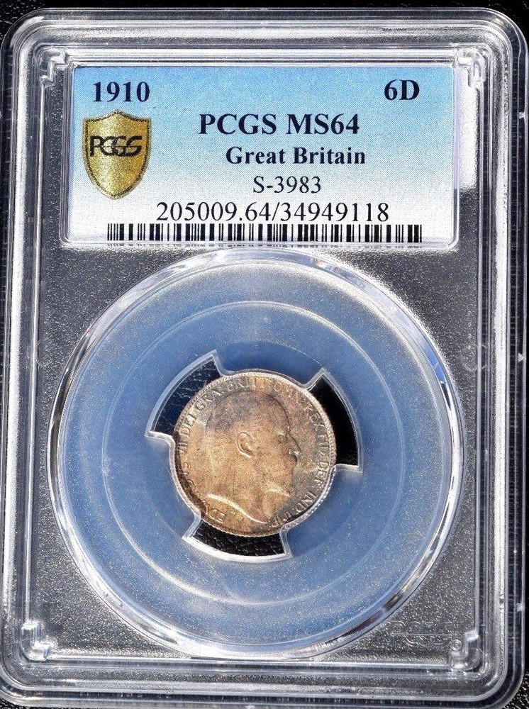1910 Great Britain 6 Pence, PCGS MS 64