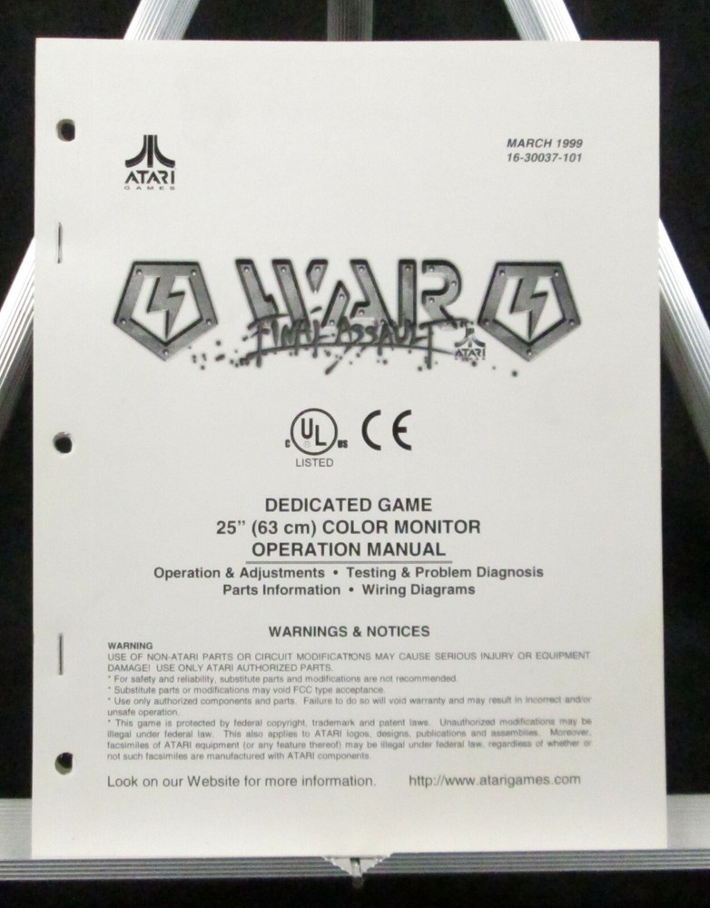 1999 Atari Arcade Video Game OPERATION MANUAL ‘War' w/ Schematics