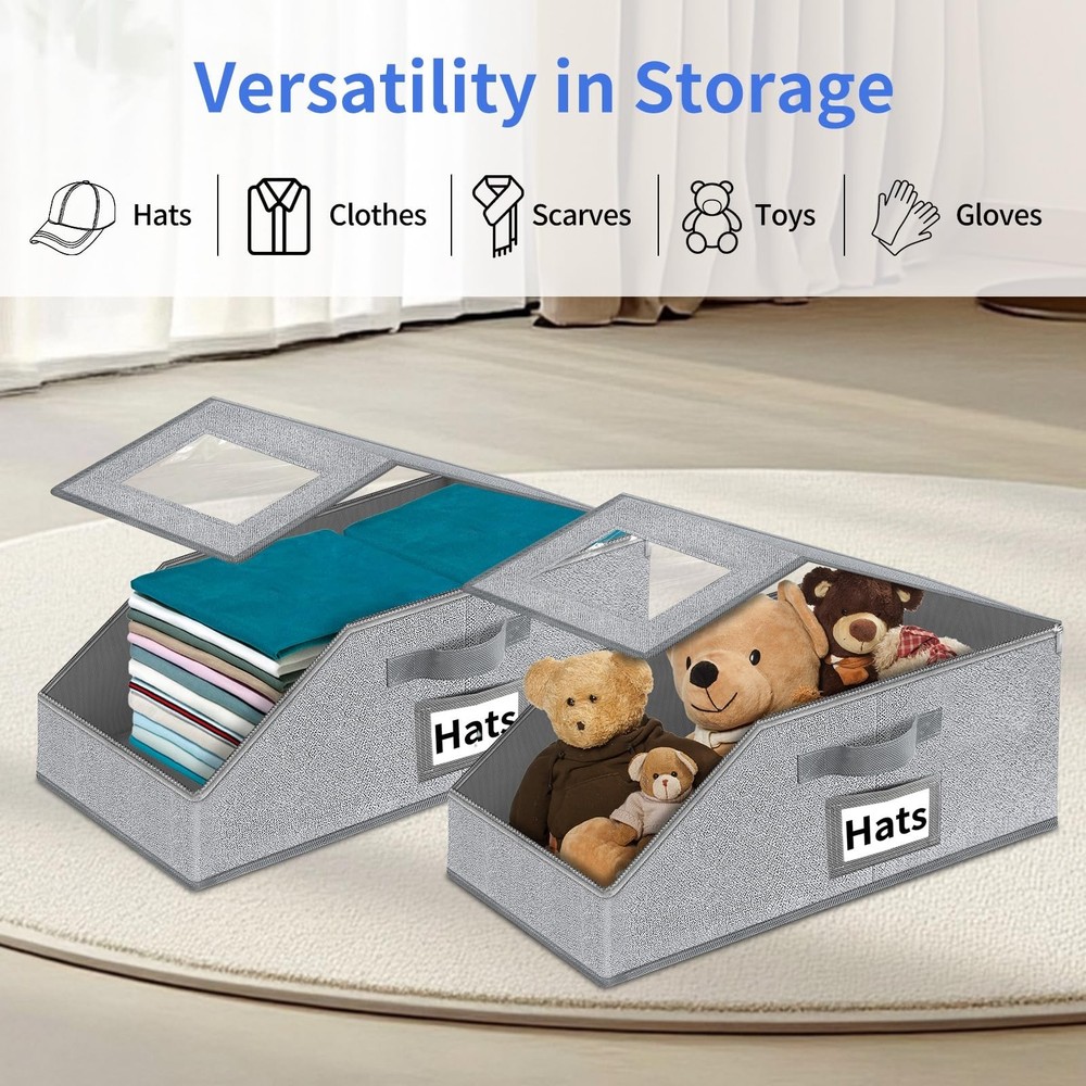 Hat Organizer for Baseball Caps - 2PCS Stackable Storage with Clear Lid, Draw...