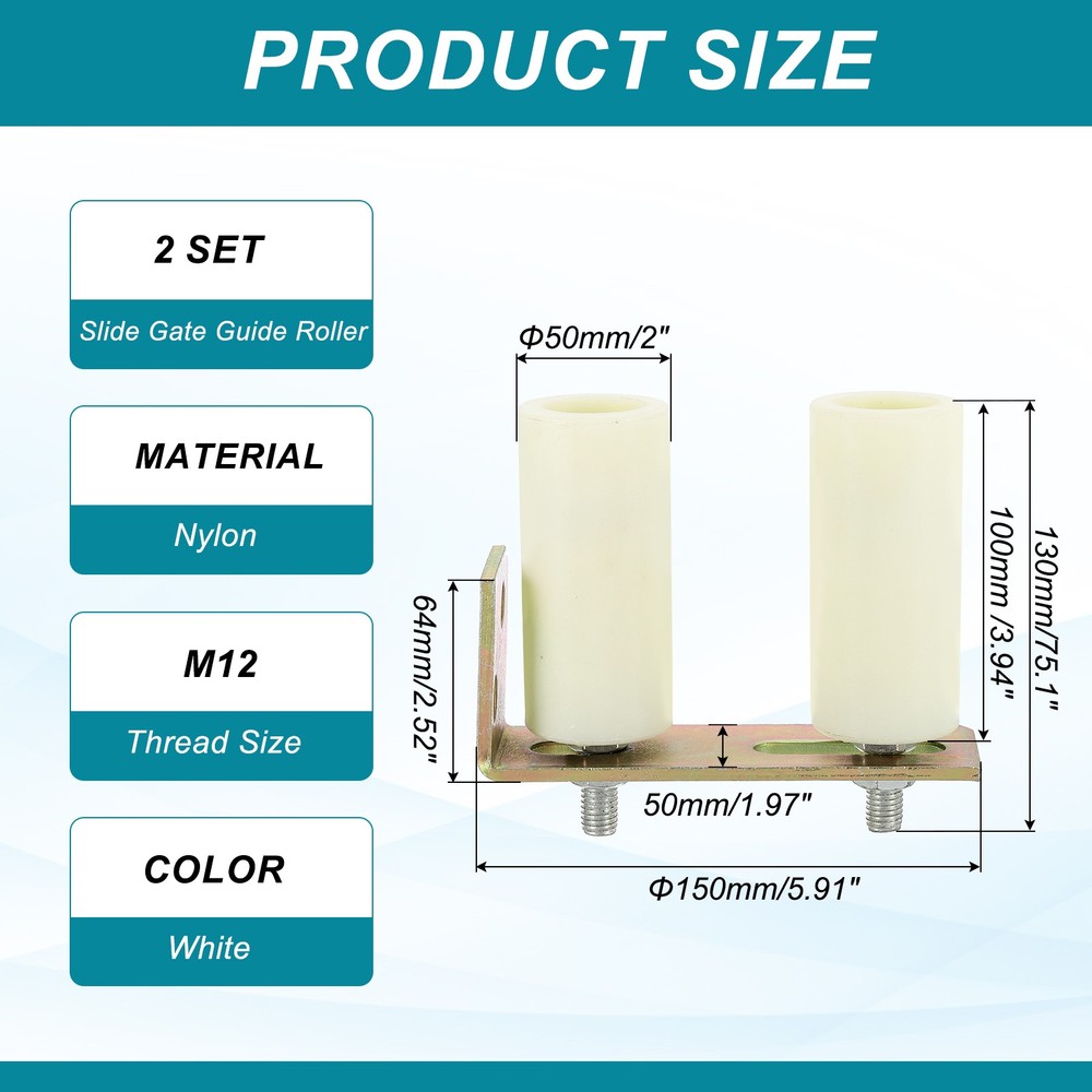 2Set Slide Gate Guide Roller 3.9" Adjustable Nylon Rollers with Bracket, White