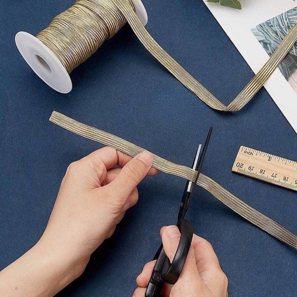 1roll 20 Yards Polyester Elastic Cords with Glitter Powder Flat9mm