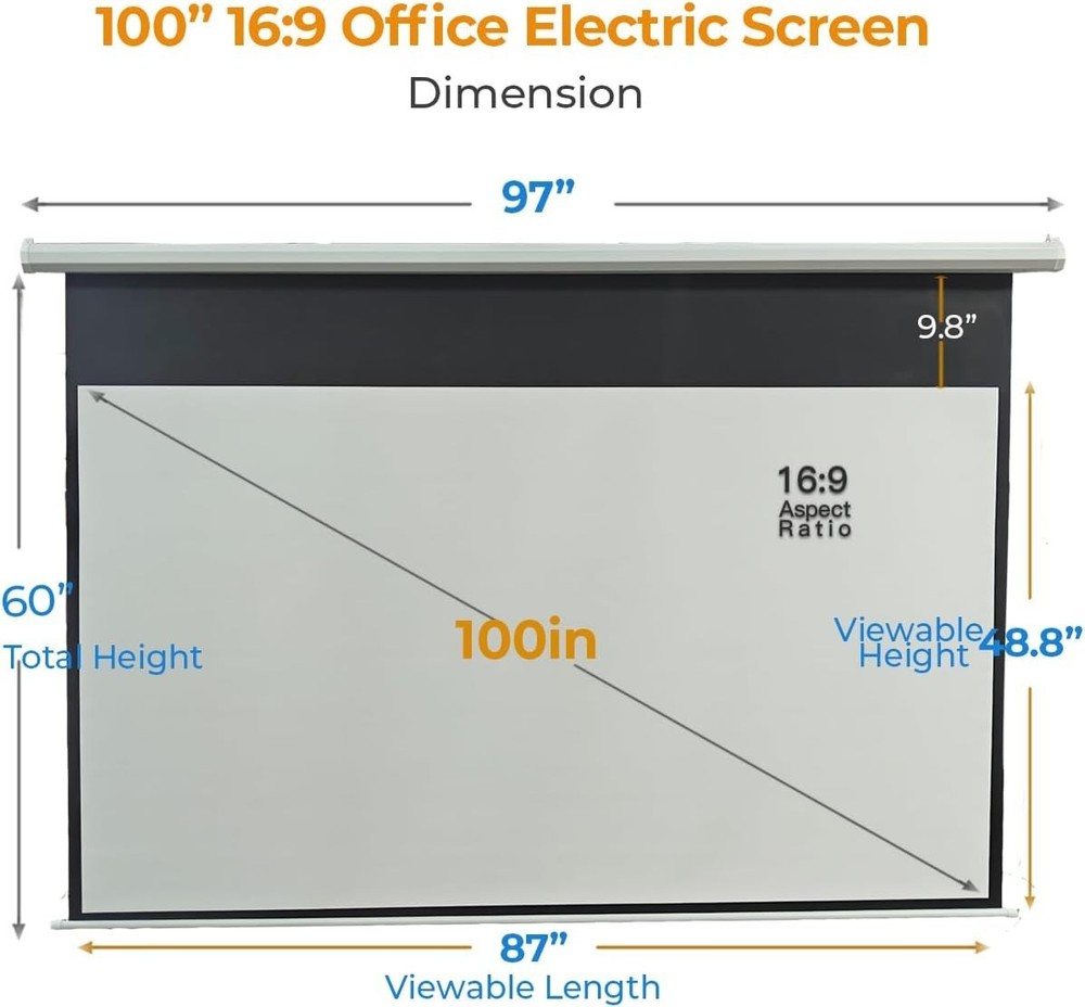 100 Inch Motorized Projector Screen - 16:9 HD Elec