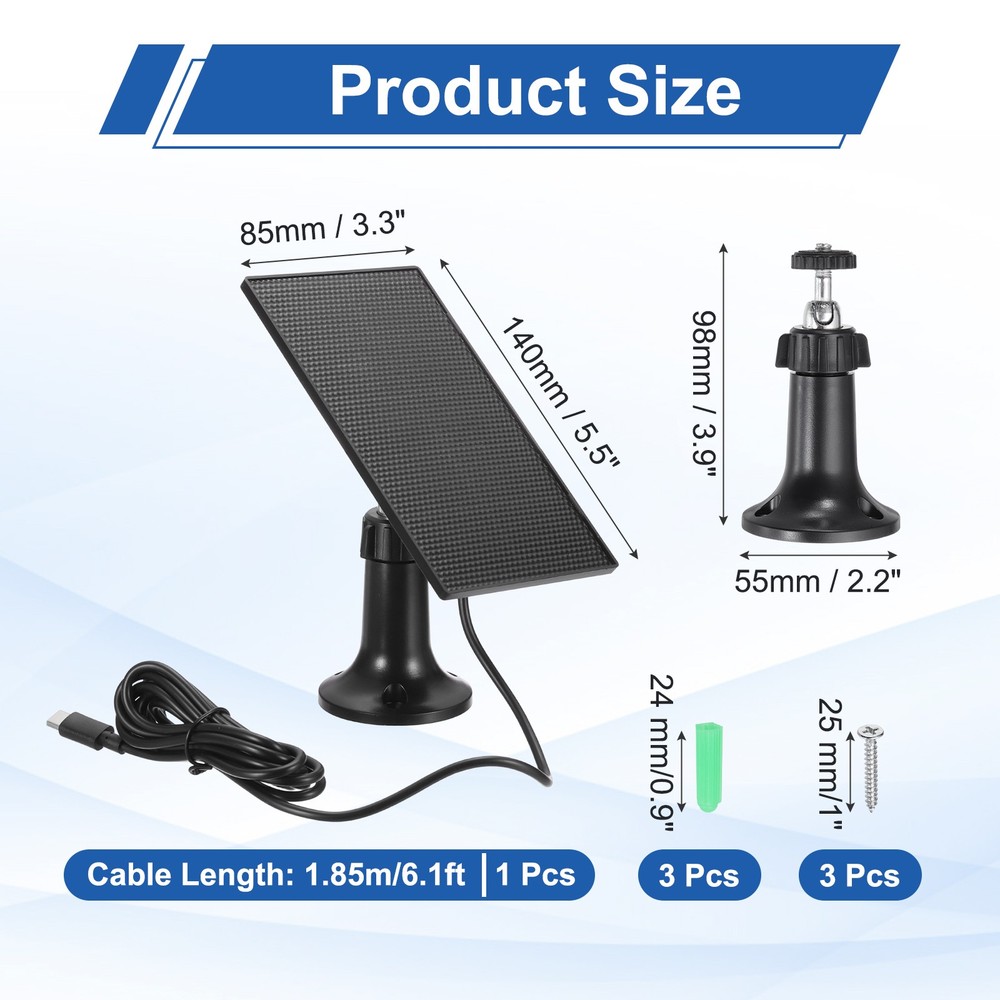 Solar Panel, 2W 6V USB Solar Panel Charger with 360 Wall Mount, Black