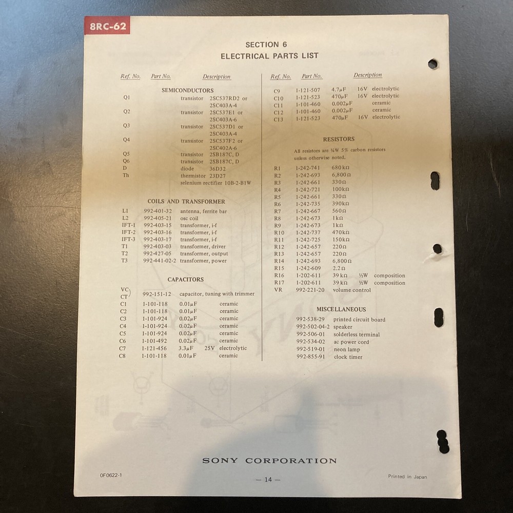Sony 8RC-62 Original Service Manual