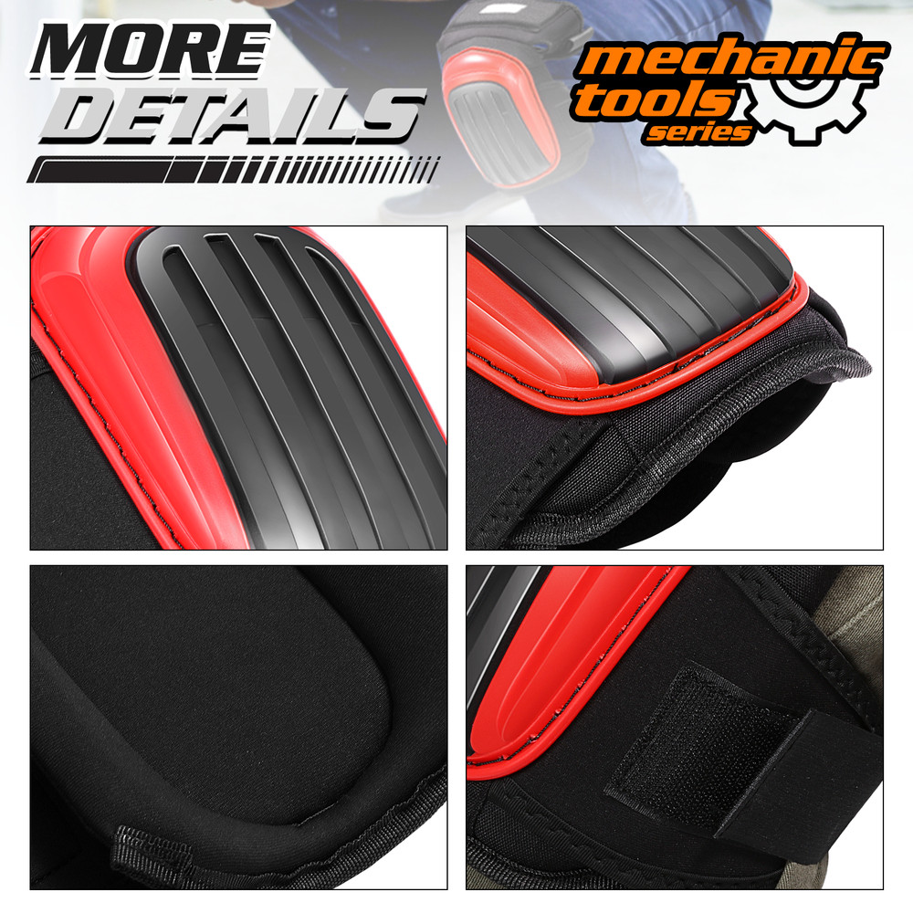 Pair Adjustable Strap Top Knee Pad Red 600D Polyester Mesh Hard Shell Protection